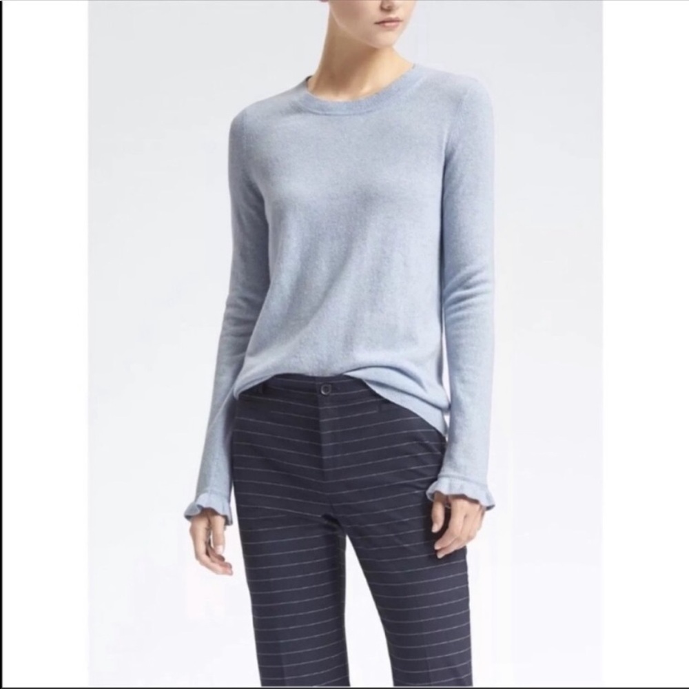 Filpucci Italian Yarn Crew Sweater in Vintage Sky Blue with Ruffle Sleeves - XS